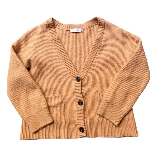 JONATHAN SIMKHAI Estela Ribbed Tan Camel Cardigan Sweater Medium** Wool/Cashmere - Picture 1 of 7